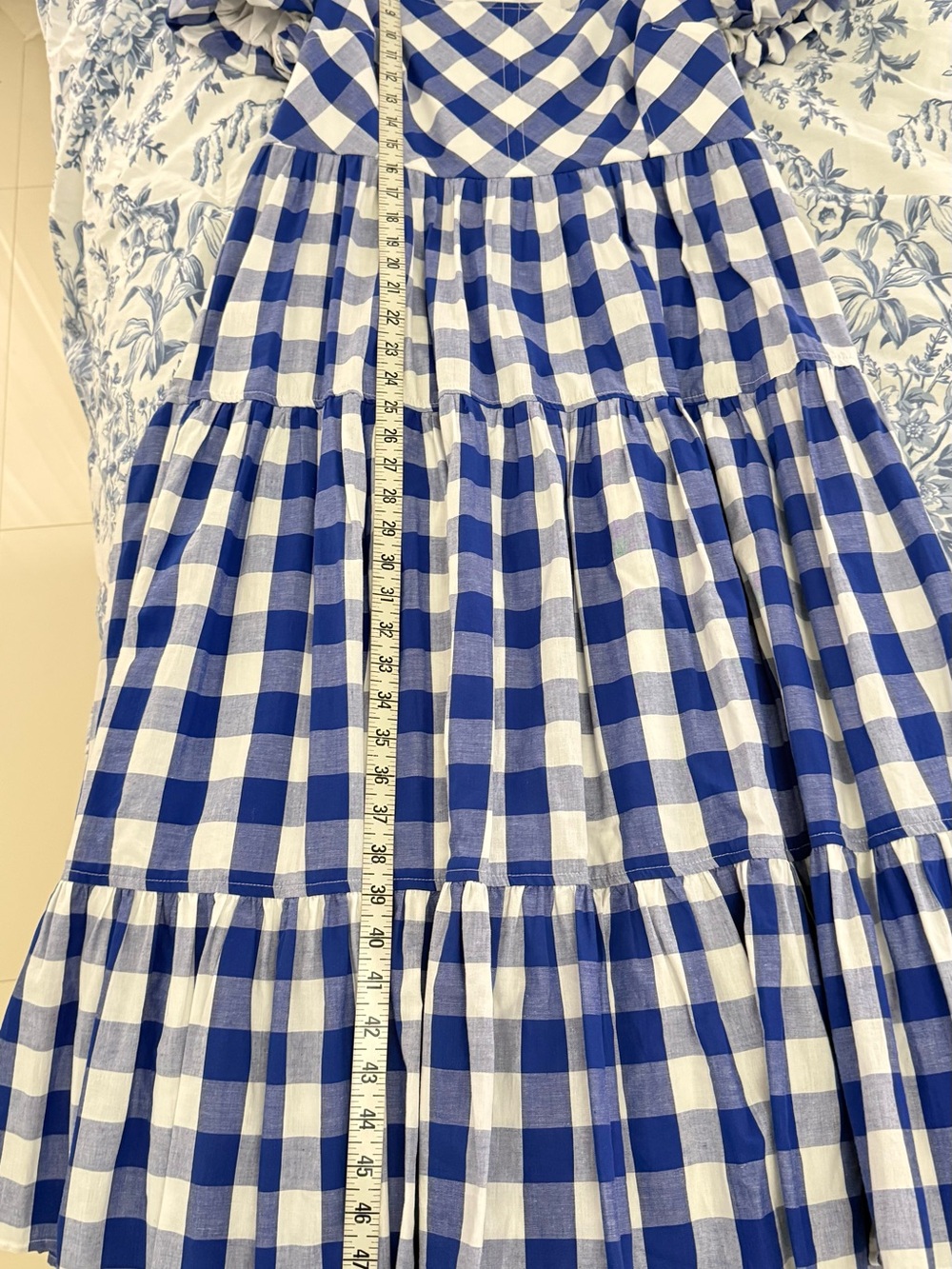 ANTONIO MELANI Blue and White Gingham Puff-Sleeve Midi Dress - Picture 6 of 6